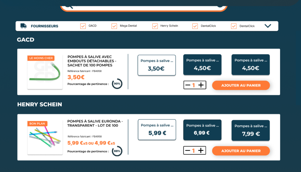 Listing des sites comparés